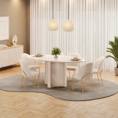 JUEGO DE MESA CHANEL C/6SILLAS LIZY OFF/WHITE