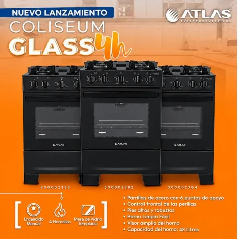 ATLAS COCINA COLISEUM 4H M/VIDRIO GLASS NEGRO