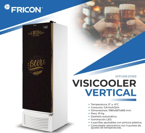 FRICON VISICOOLER VERT 433L 1/P-CIEGA P/CERV F/S Ploteado 0° A -6°